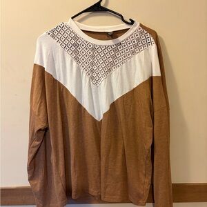 Elegant Brown and White Long Sleeve Women's Top